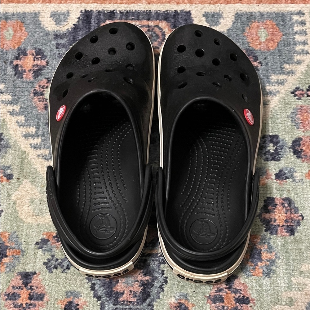 CROCS Black Clogs with White Trim and Red Logo Accent - Picture 3 of 5
